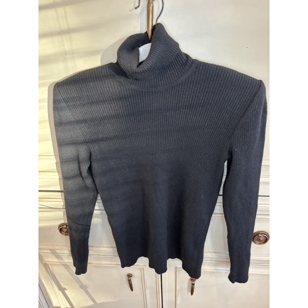 Valentino Boutique Vintage Black Ribbed‎ Turtleneck Sweater Made In Italy Small